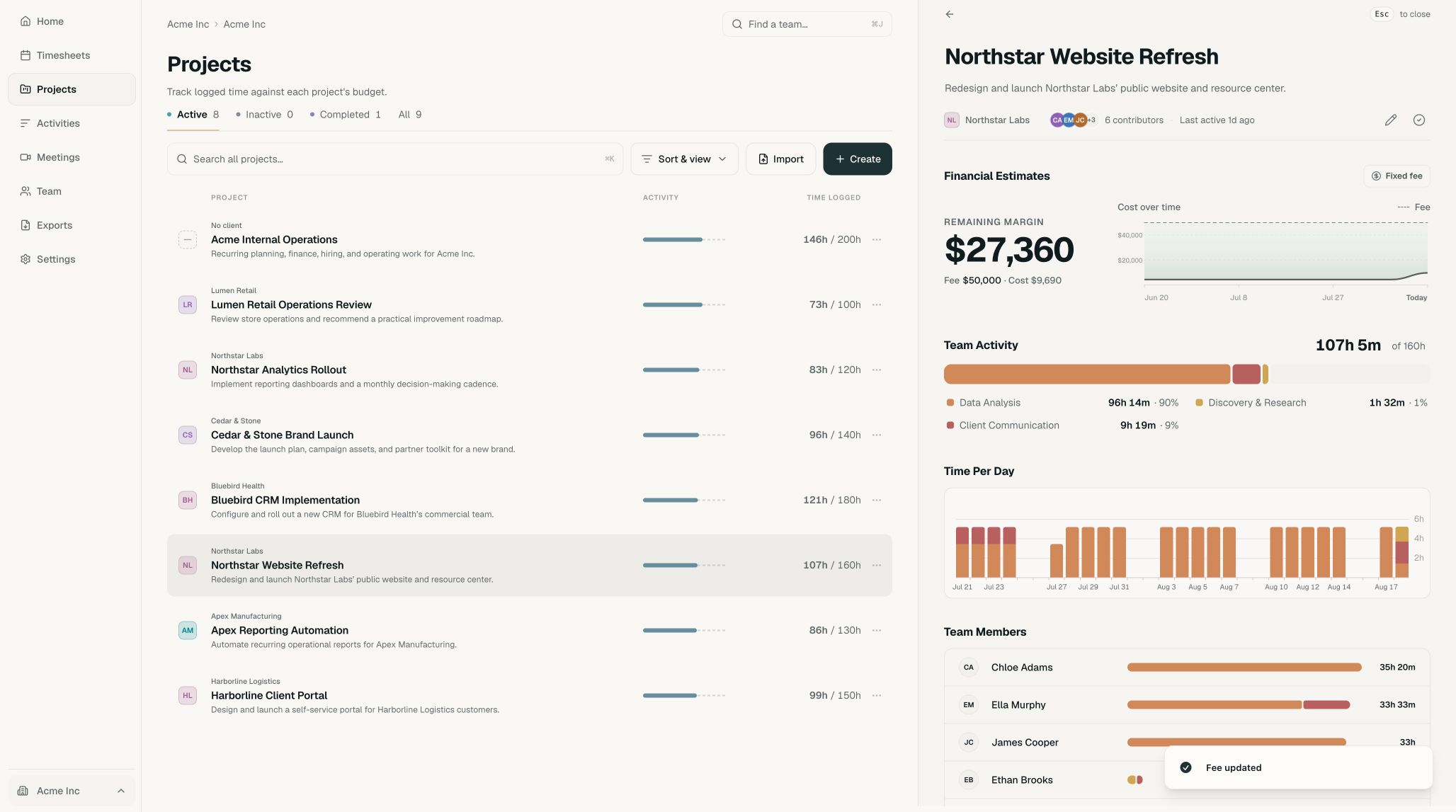 Northstar Website Refresh with the updated fee and remaining margin